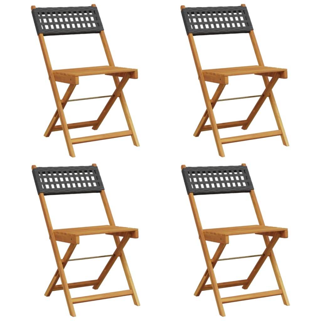 vidaXL Gartenstühle 4 Stk. Klappbar Schwarz Poly Rattan & Massivholz