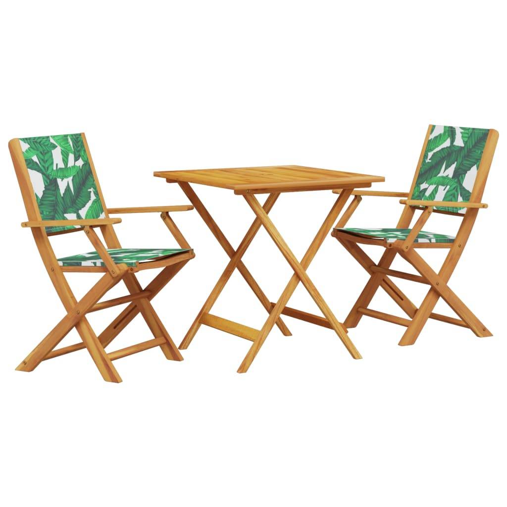 vidaXL 3-tlg. Bistro-Set Blattmuster Stoff und Massivholz