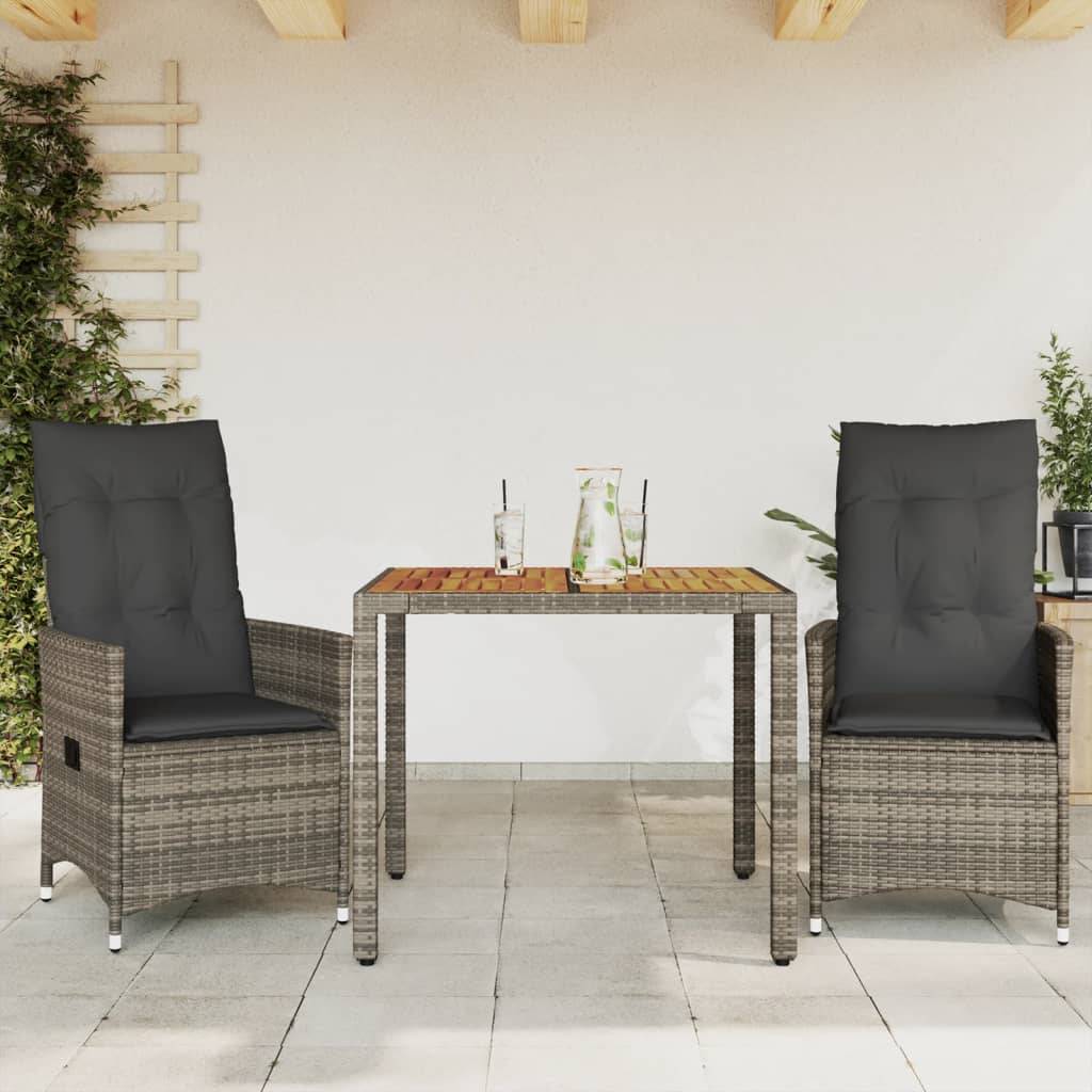 vidaXL 3-tlg. Bistro-Set mit Kissen Grau Poly Rattan
