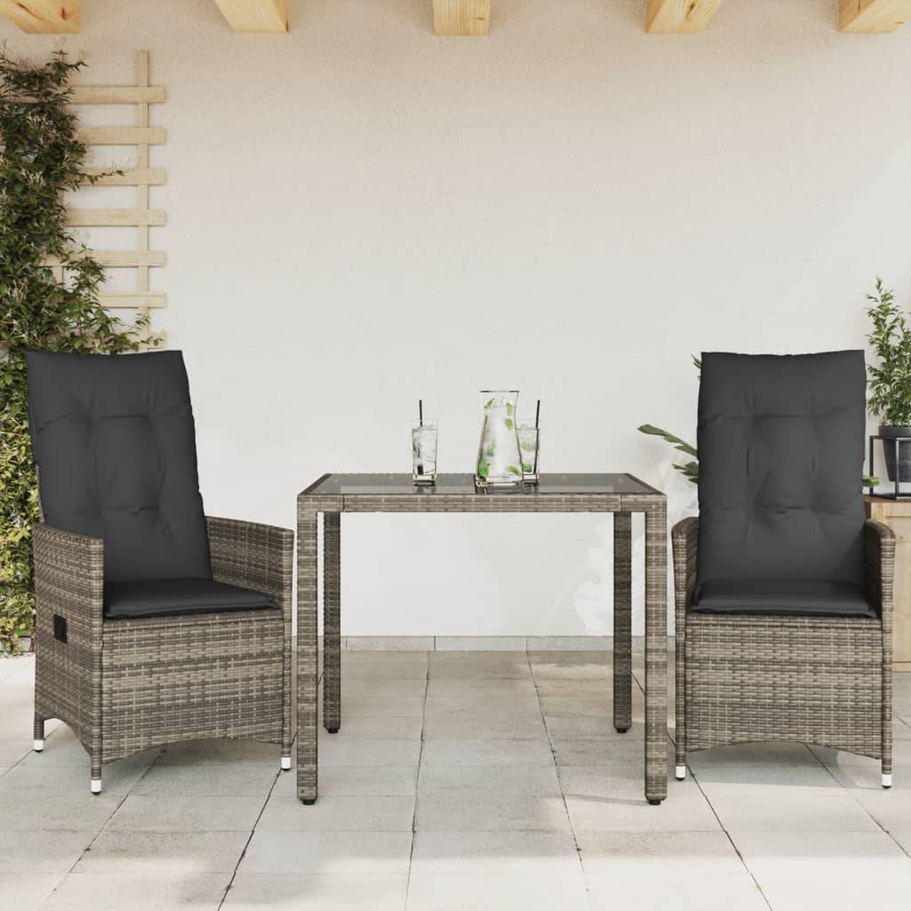 vidaXL 3-tlg. Bistro-Set mit Kissen Grau Poly Rattan