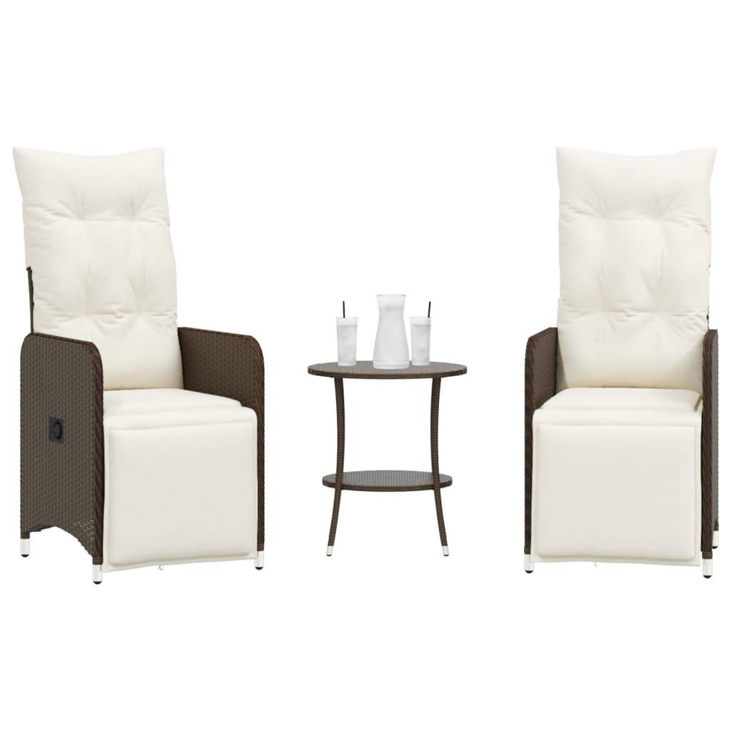 vidaXL Outdoor-Lehnstühle 2 Stk. mit Tisch Braun Poly Rattan