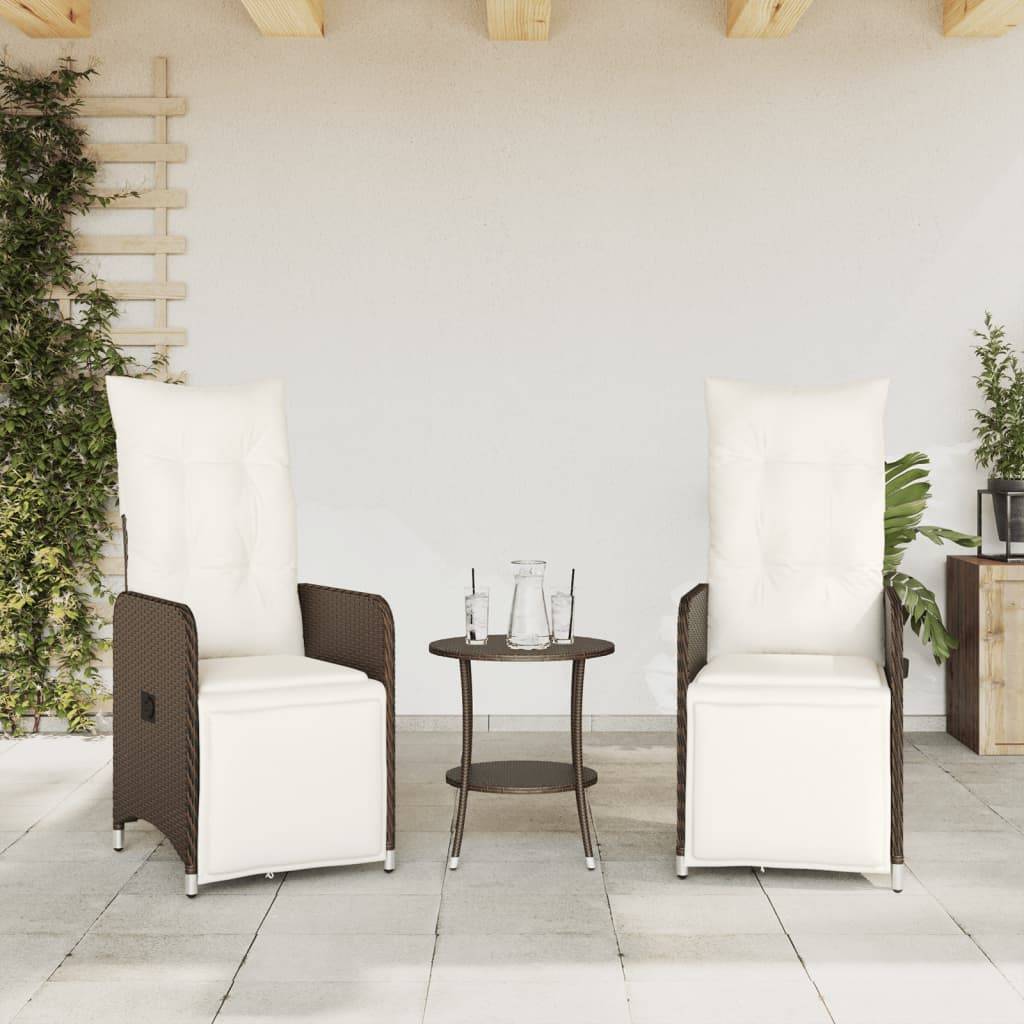vidaXL Outdoor-Lehnstühle 2 Stk. mit Tisch Braun Poly Rattan