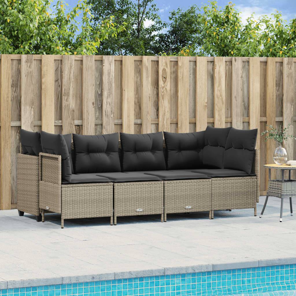 vidaXL 5-tlg. Garten-Sofagarnitur mit Kissen Hellgrau Poly Rattan