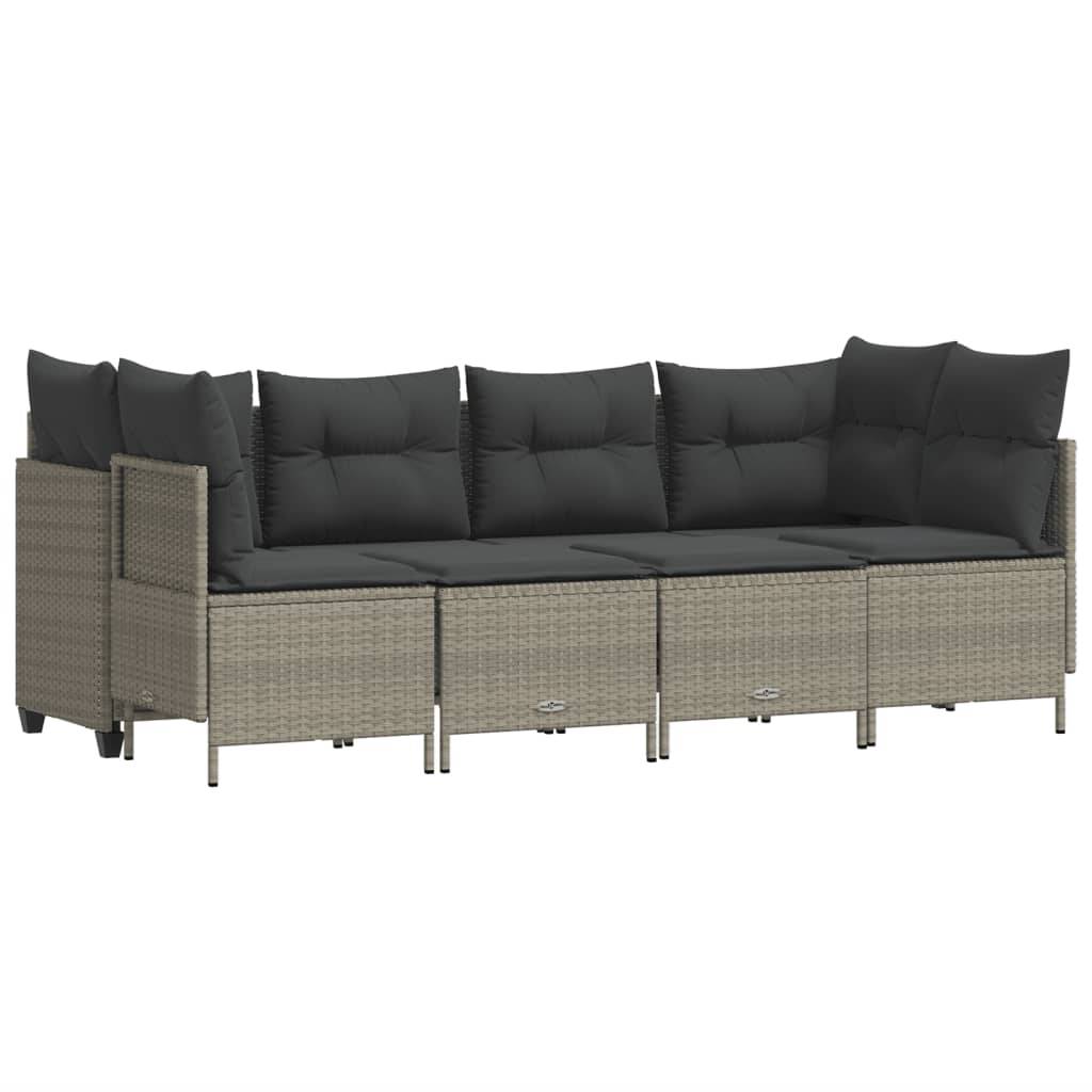 vidaXL 5-tlg. Garten-Sofagarnitur mit Kissen Hellgrau Poly Rattan