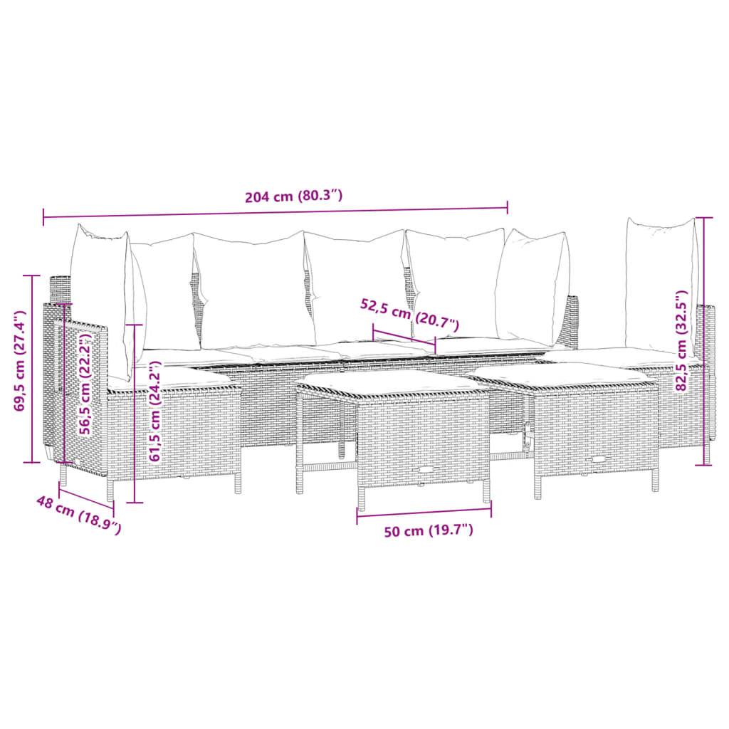 vidaXL 5-tlg. Garten-Sofagarnitur mit Kissen Schwarz Poly Rattan