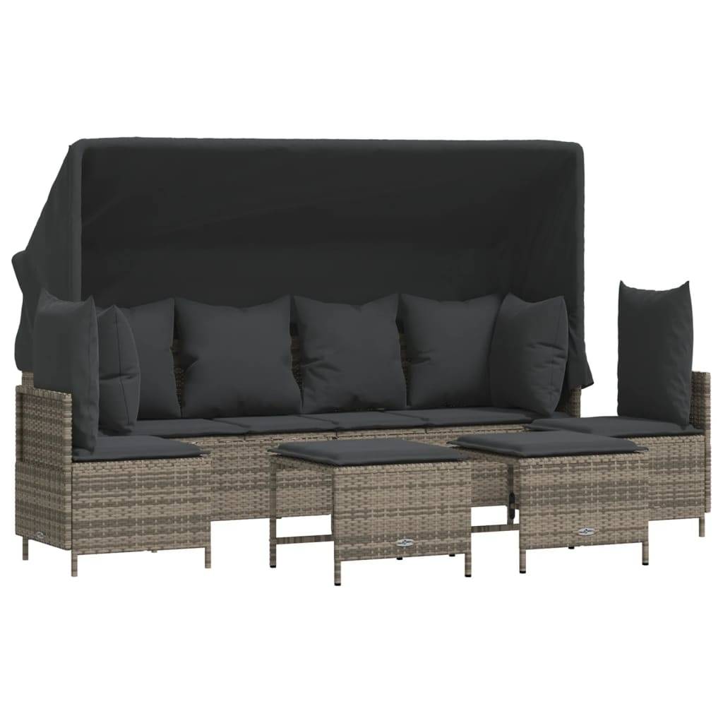 vidaXL 5-tlg. Garten-Sofagarnitur mit Kissen Grau Poly Rattan