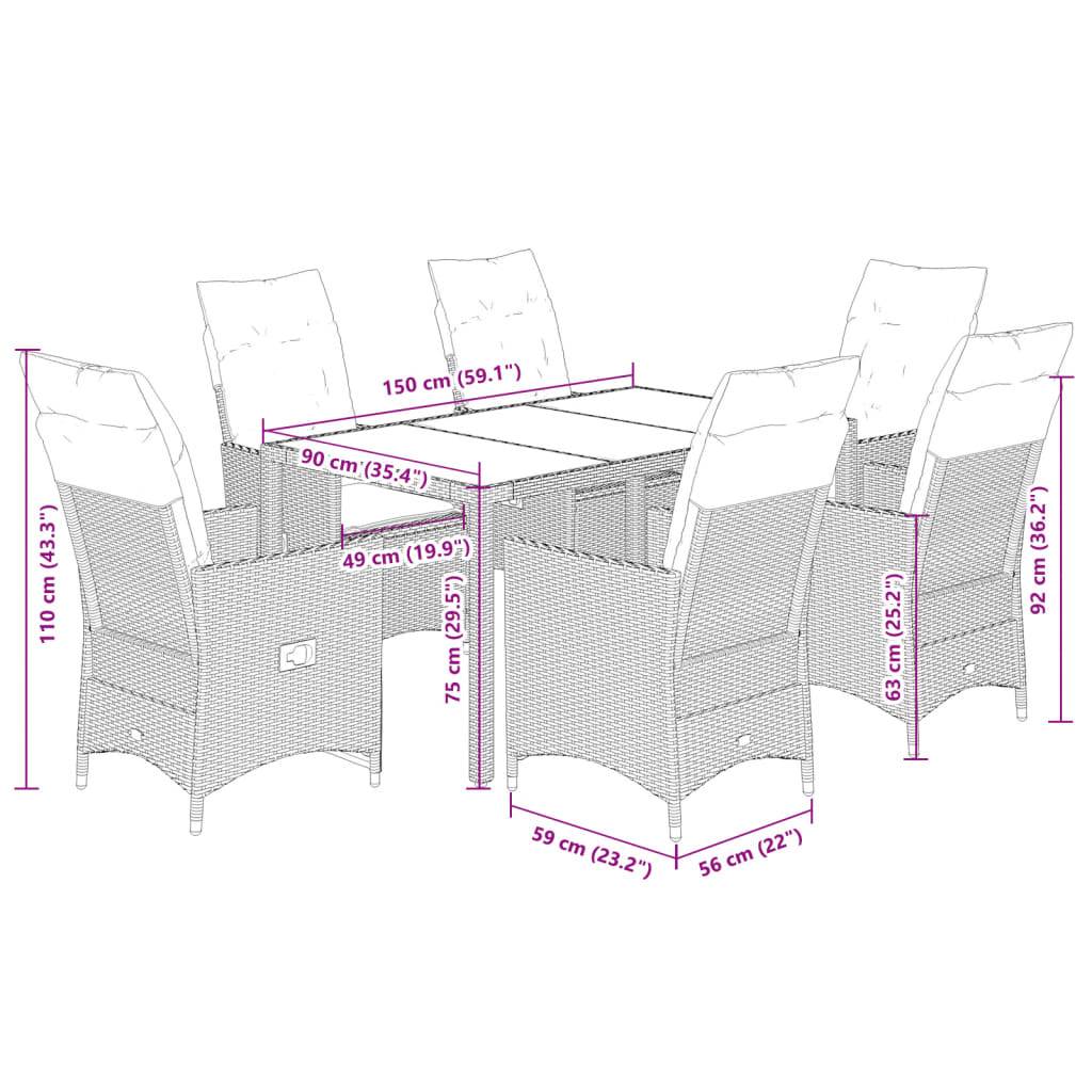 vidaXL 7-tlg. Garten-Essgruppe mit Kissen Grau Poly Rattan