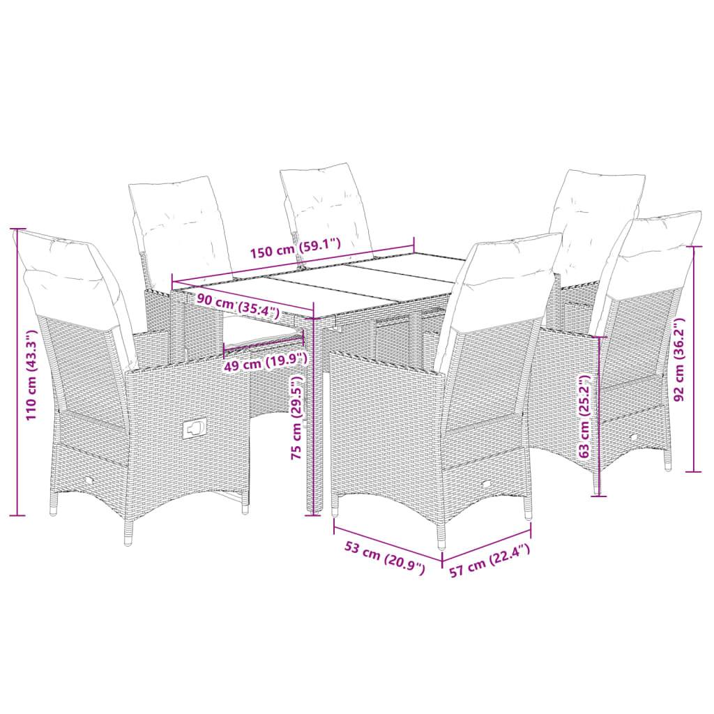 vidaXL 7-tlg. Garten-Essgruppe mit Kissen Grau Poly Rattan