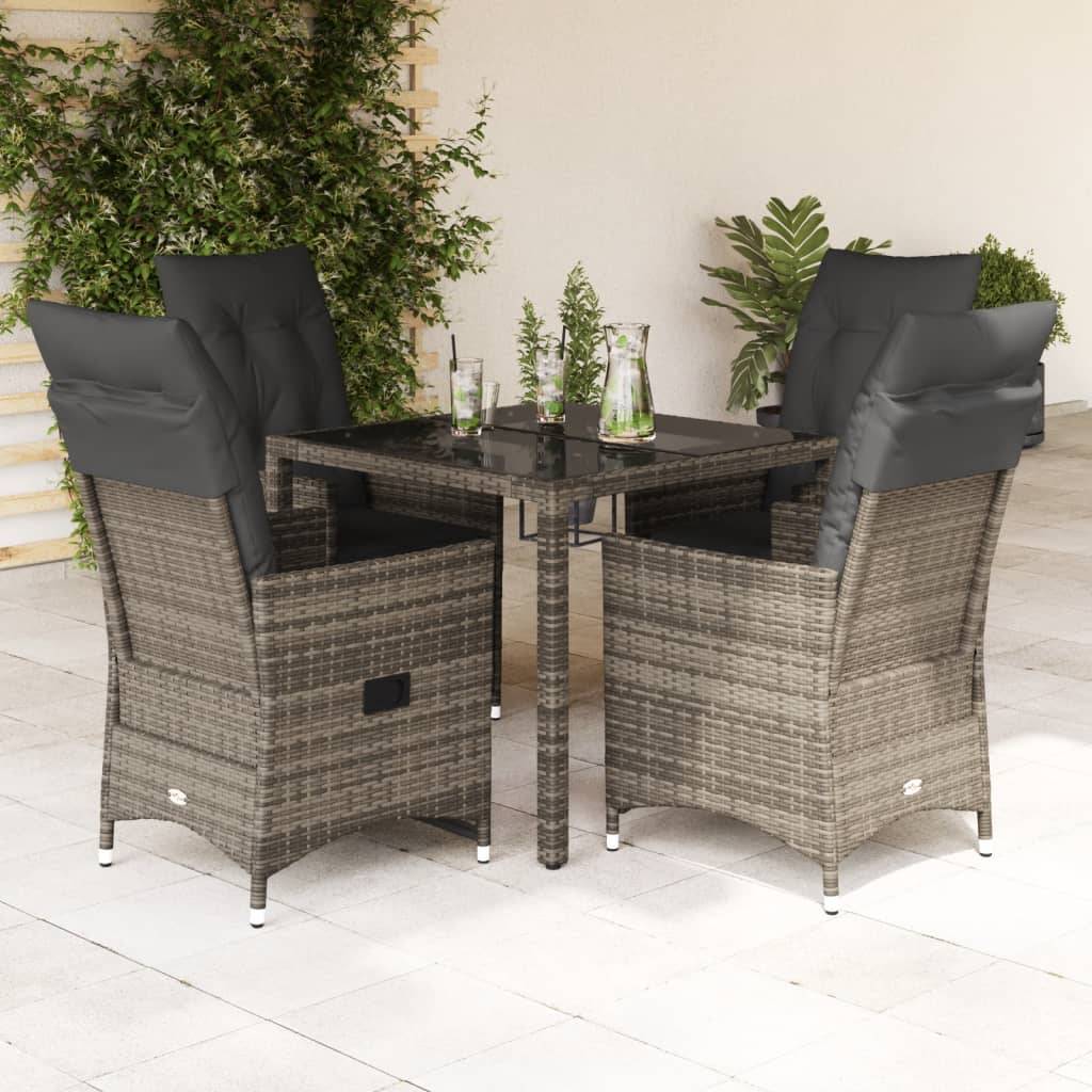 vidaXL 5-tlg. Garten-Essgruppe mit Kissen Grau Poly Rattan