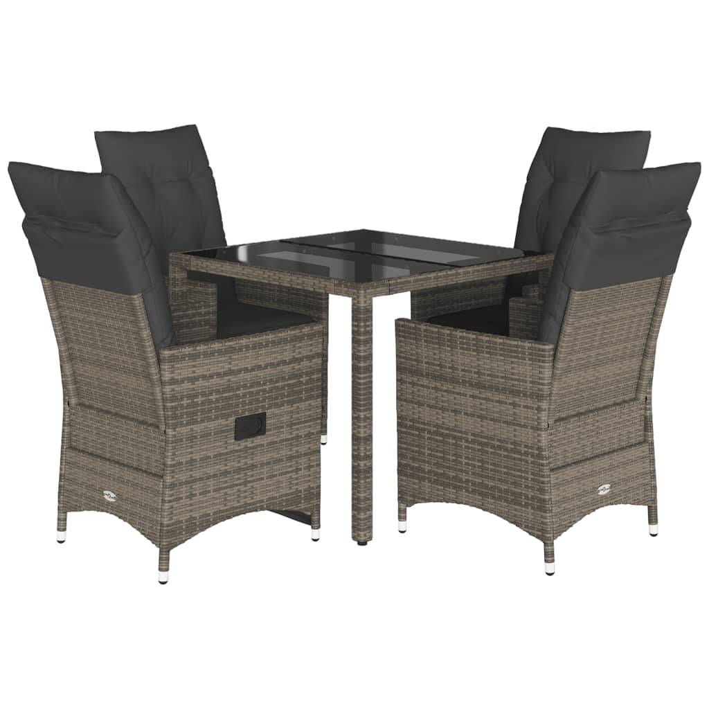 vidaXL 5-tlg. Garten-Essgruppe mit Kissen Grau Poly Rattan