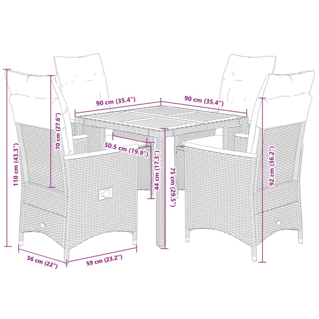 vidaXL 5-tlg. Garten-Essgruppe mit Kissen Grau Poly Rattan