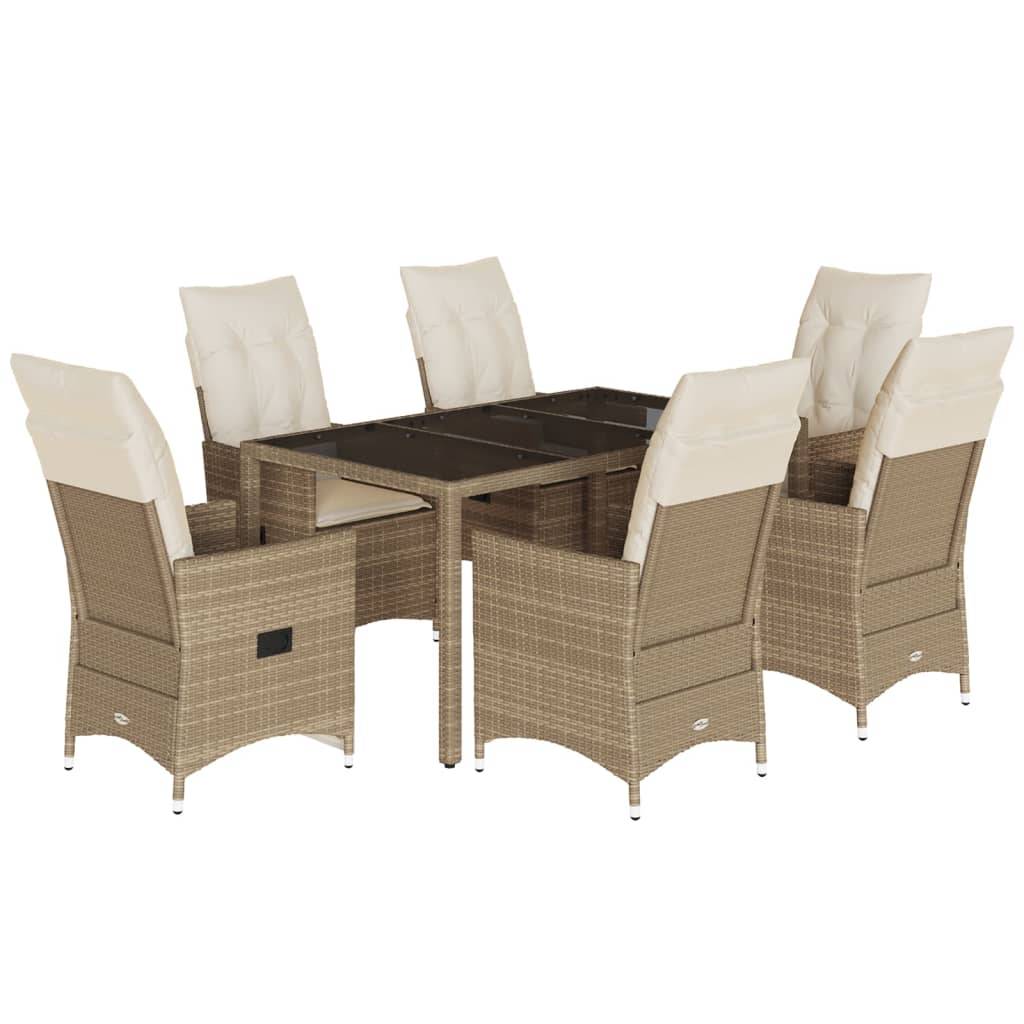 vidaXL 7-tlg. Garten-Essgruppe mit Kissen Beige Poly Rattan
