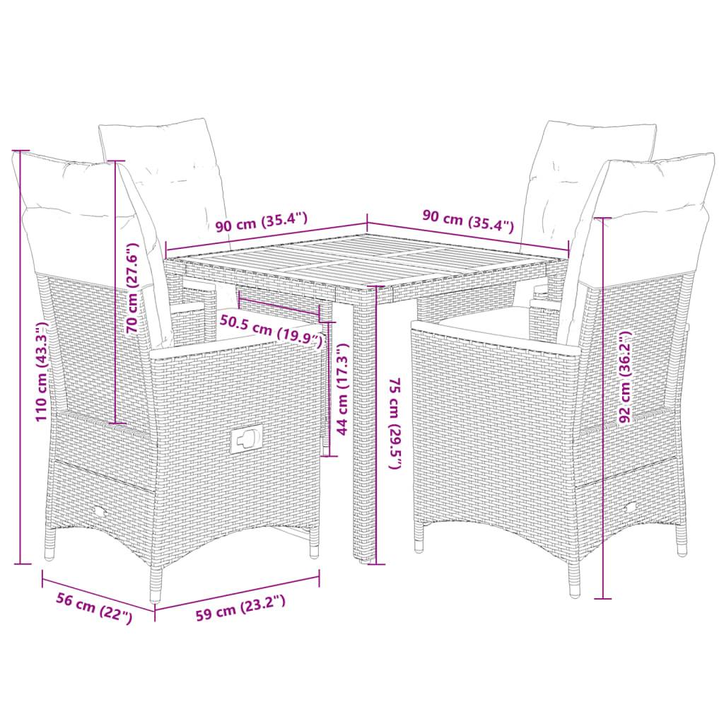vidaXL 5-tlg. Garten-Essgruppe mit Kissen Schwarz Poly Rattan