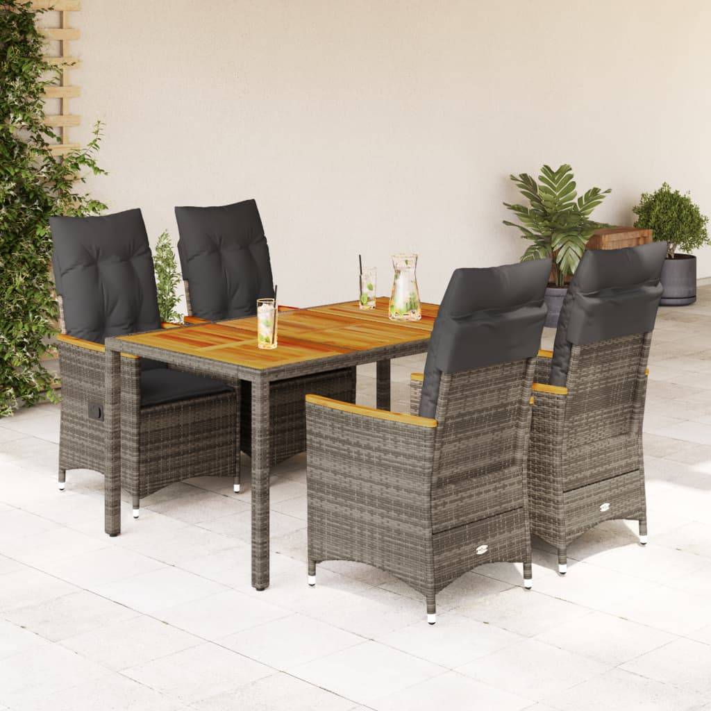 vidaXL 5-tlg. Garten-Essgruppe mit Kissen Grau Poly Rattan