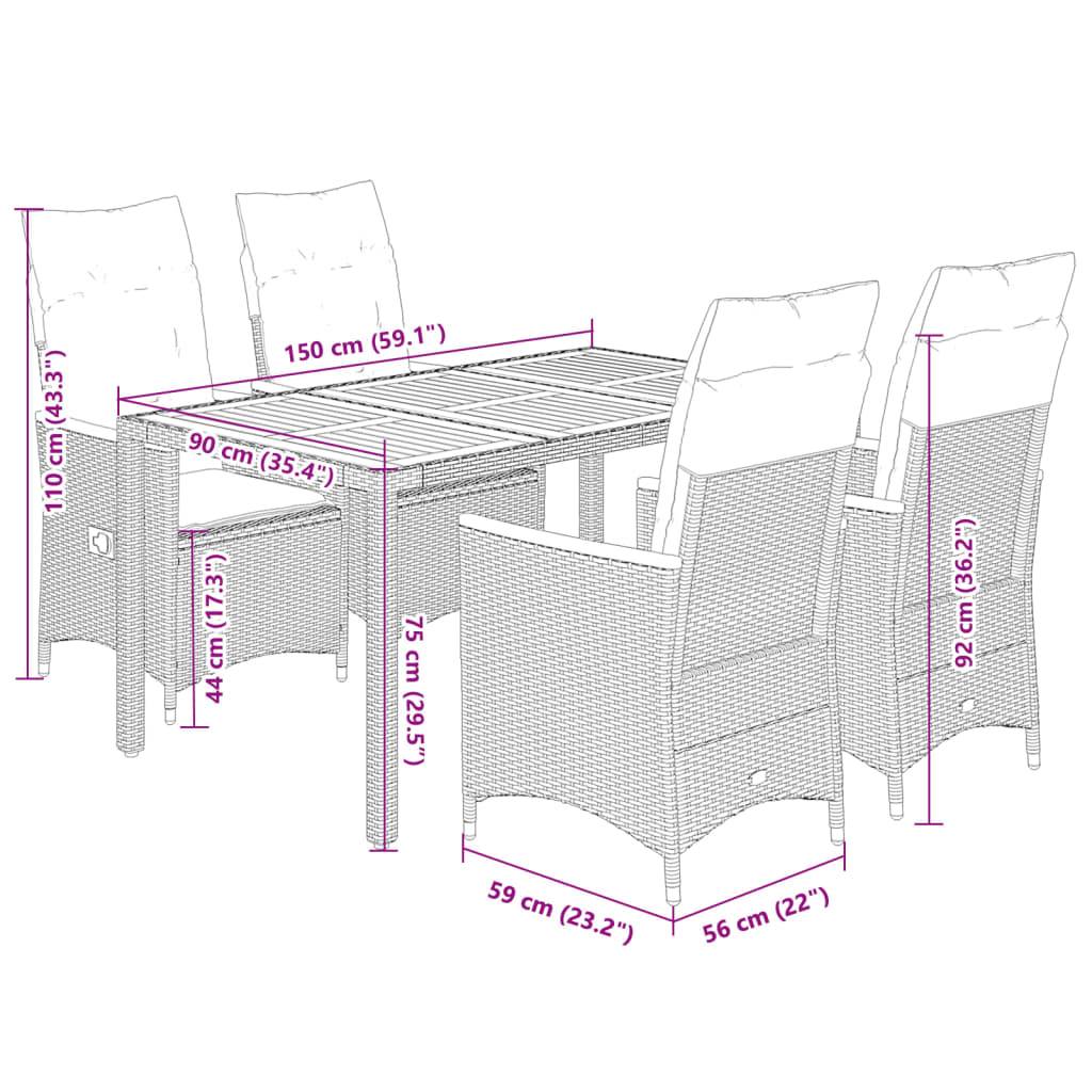vidaXL 5-tlg. Garten-Essgruppe mit Kissen Grau Poly Rattan