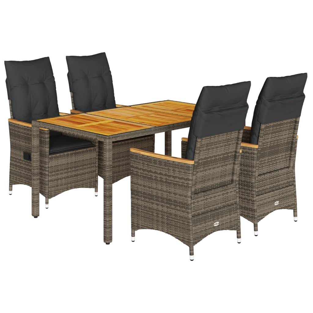 vidaXL 5-tlg. Garten-Essgruppe mit Kissen Grau Poly Rattan