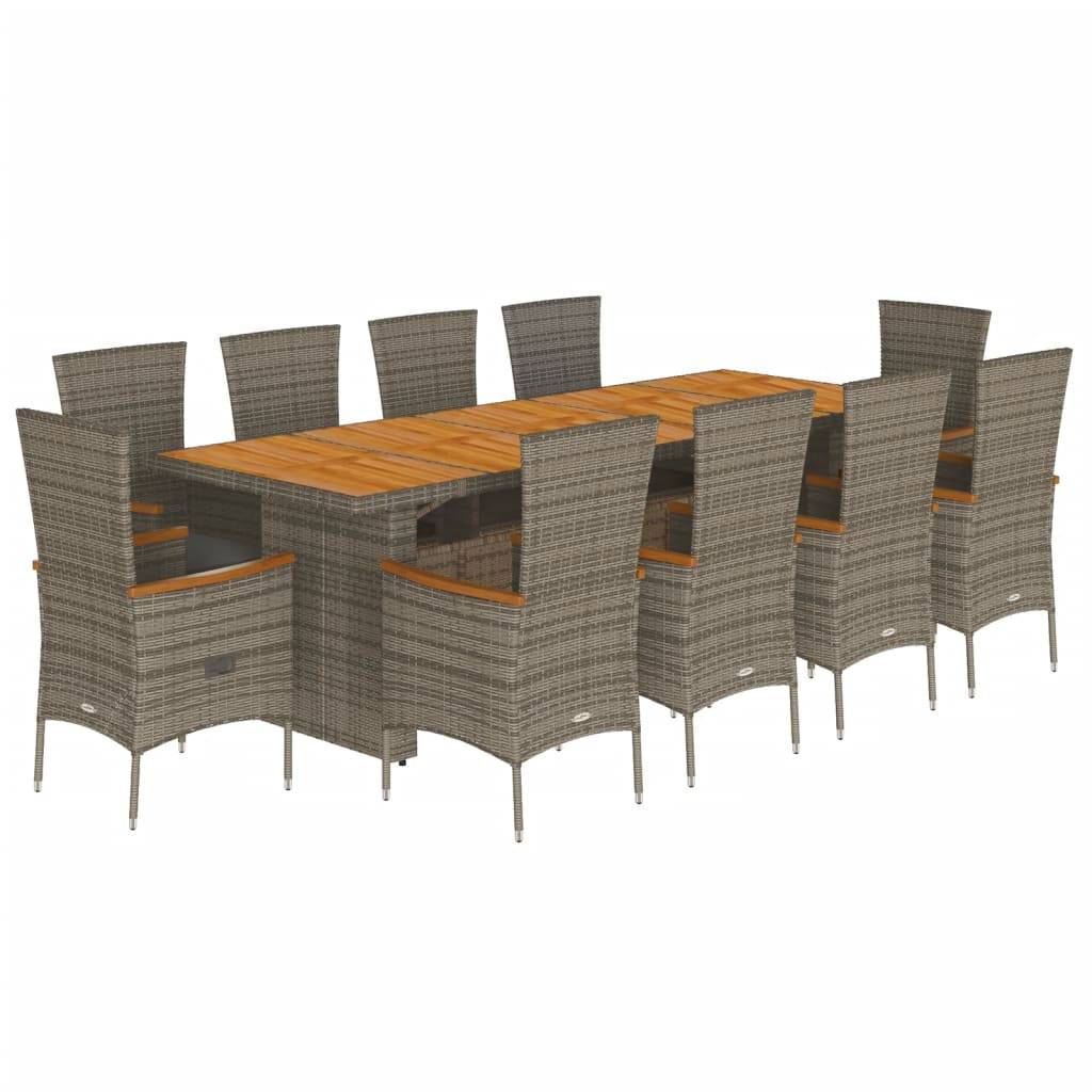 vidaXL 11-tlg. Garten-Essgruppe mit Kissen Grau Poly Rattan