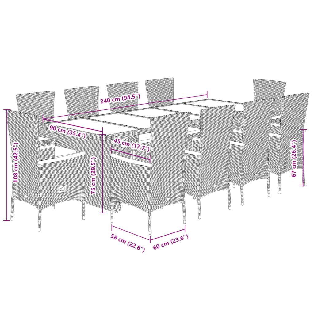 vidaXL 11-tlg. Garten-Essgruppe mit Kissen Grau Poly Rattan