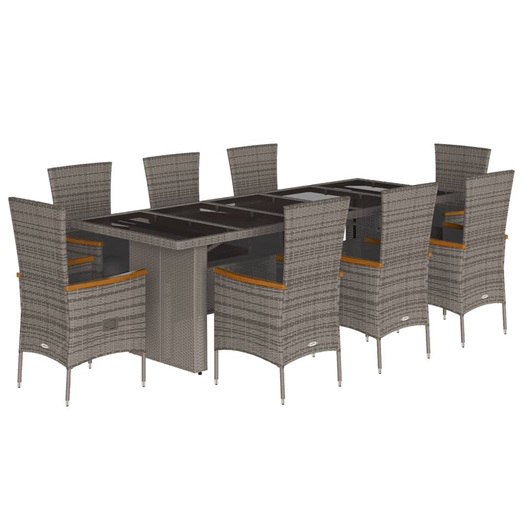 vidaXL 9-tlg. Garten-Essgruppe mit Kissen Grau Poly Rattan