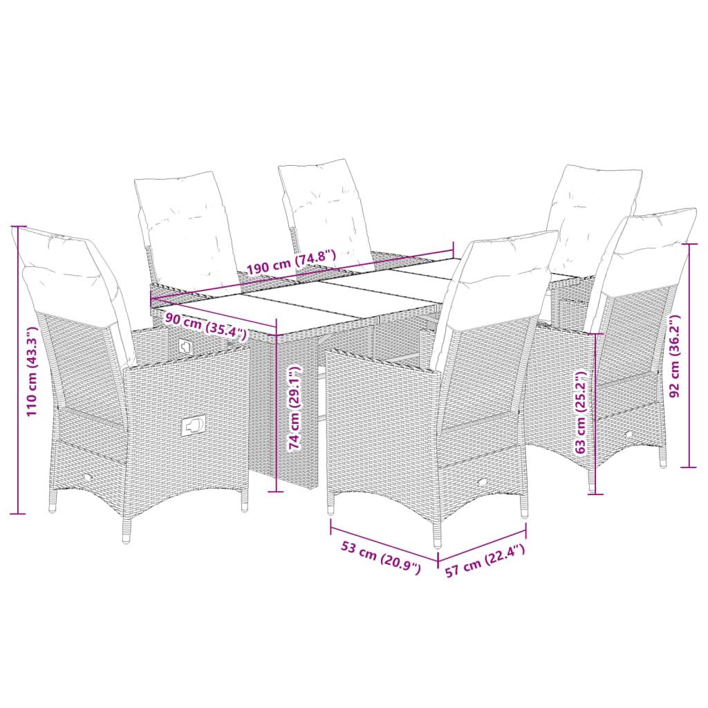vidaXL 7-tlg. Garten-Essgruppe mit Kissen Grau Poly Rattan