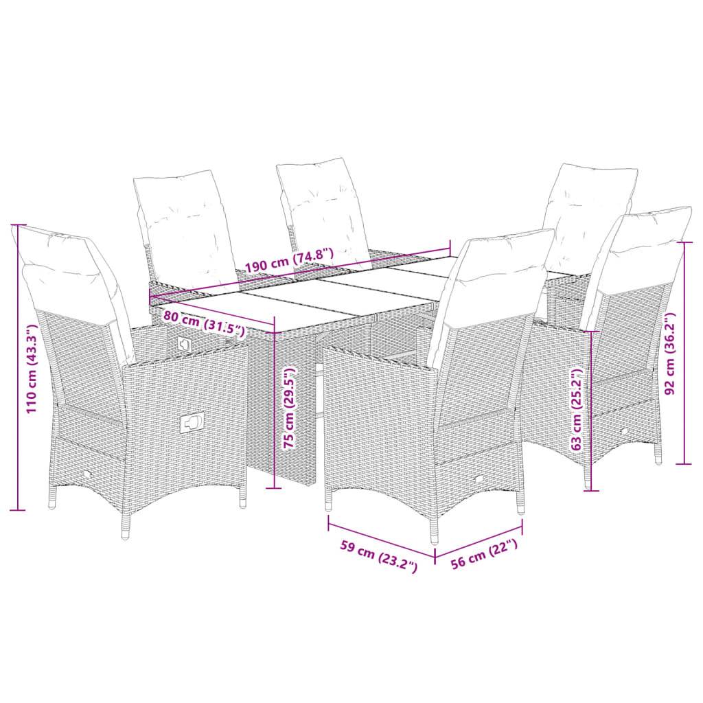 vidaXL 7-tlg. Garten-Essgruppe mit Kissen Schwarz Poly Rattan