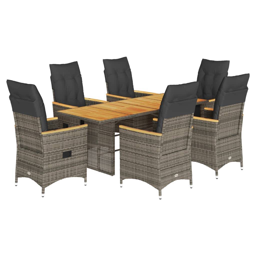 vidaXL 7-tlg. Garten-Essgruppe mit Kissen Grau Poly Rattan