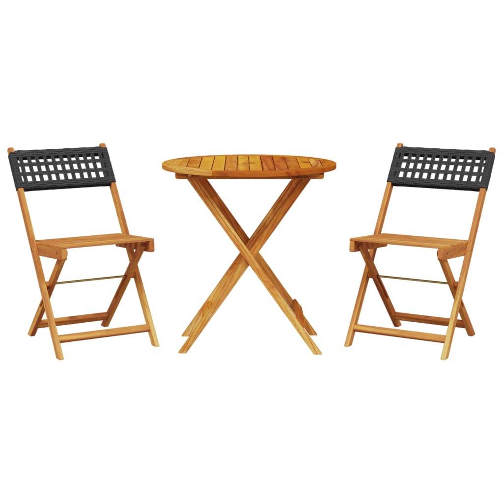 vidaXL 3-tlg. Bistro-Set Schwarz Poly Rattan und Massivholz