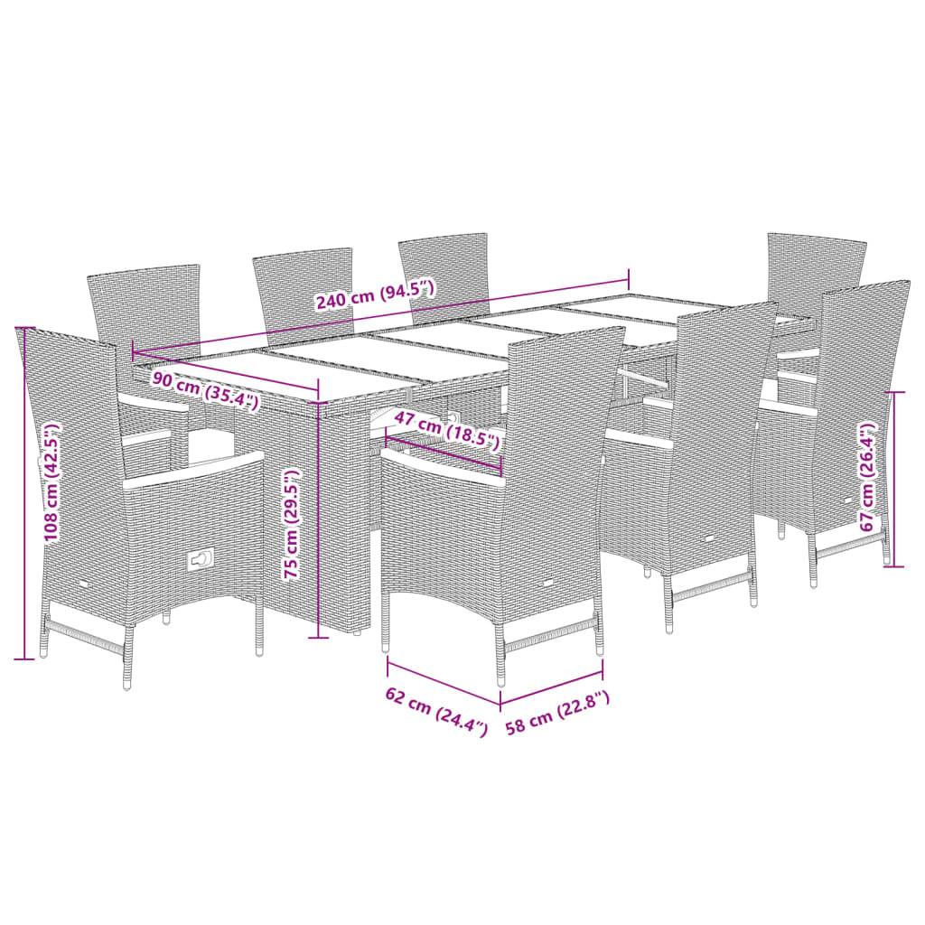 vidaXL 9-tlg. Garten-Essgruppe mit Kissen Schwarz Poly Rattan