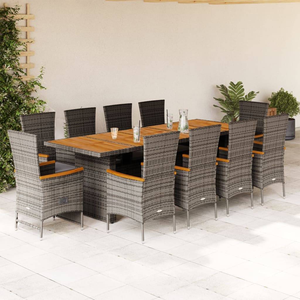 vidaXL 11-tlg. Garten-Essgruppe mit Kissen Grau Poly Rattan