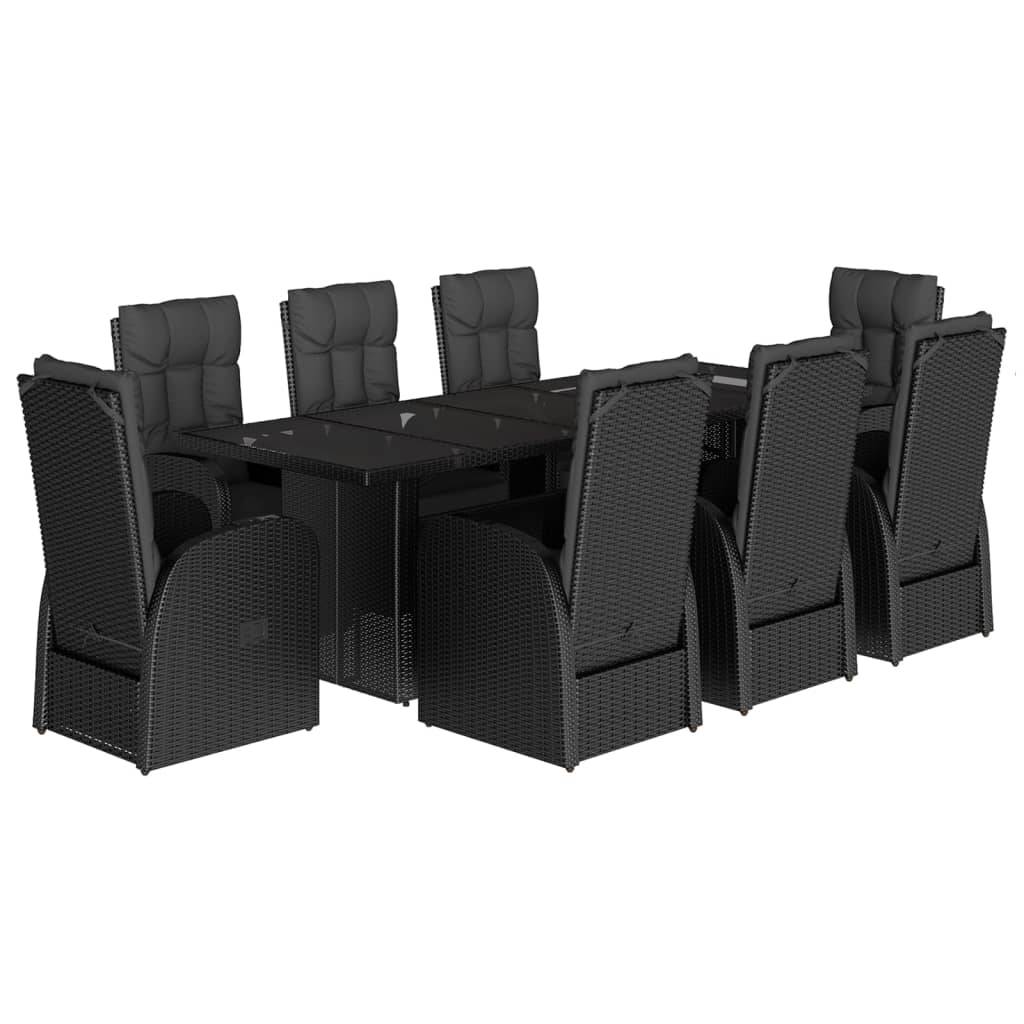 vidaXL 9-tlg. Garten-Essgruppe mit Kissen Schwarz Poly Rattan