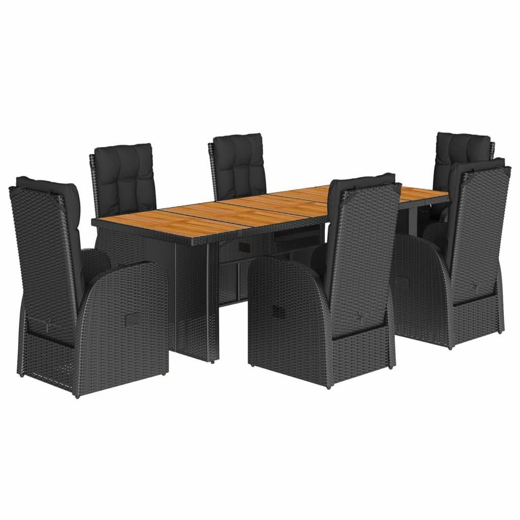 vidaXL 7-tlg. Garten-Essgruppe mit Kissen Schwarz Poly Rattan