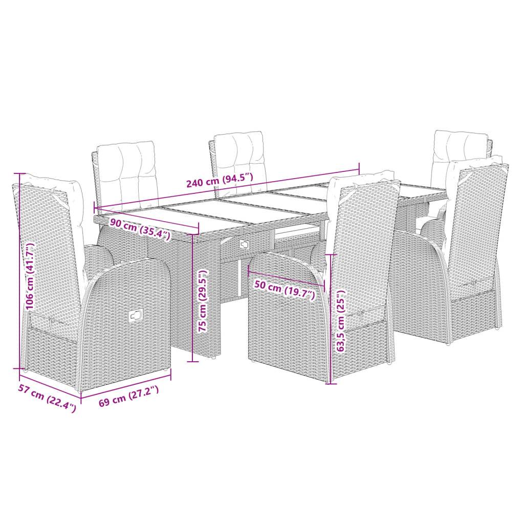 vidaXL 7-tlg. Garten-Essgruppe mit Kissen Schwarz Poly Rattan