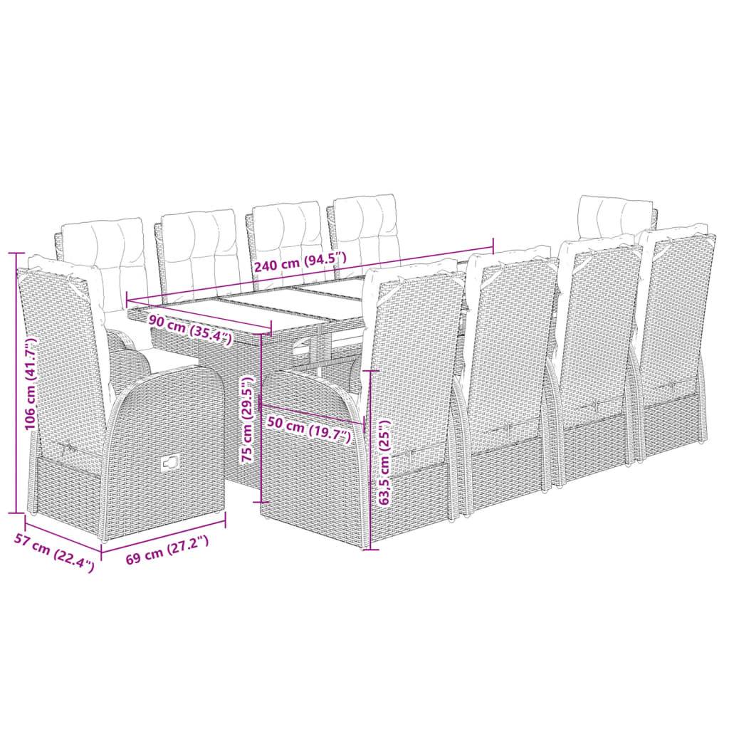 vidaXL 11-tlg. Garten-Essgruppe mit Kissen Schwarz Poly Rattan