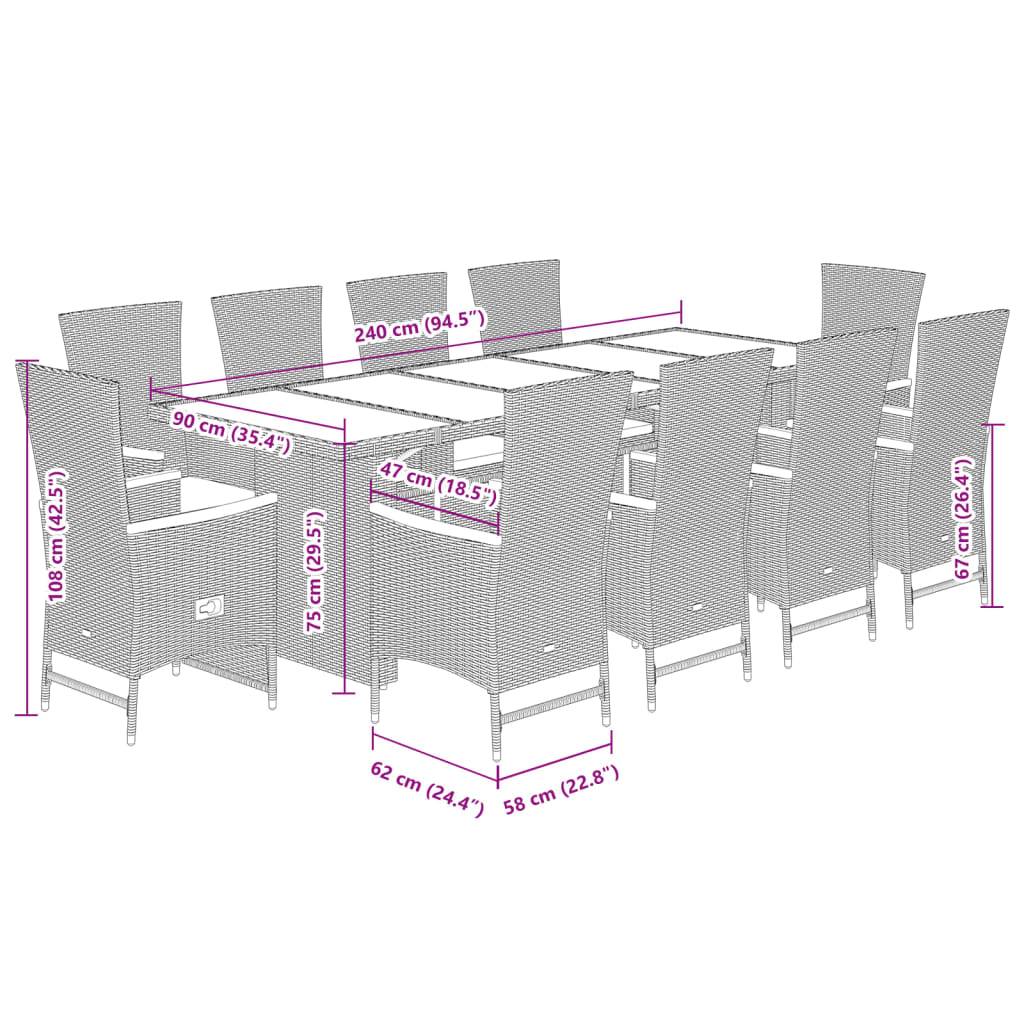 vidaXL 11-tlg. Garten-Essgruppe mit Kissen Schwarz Poly Rattan
