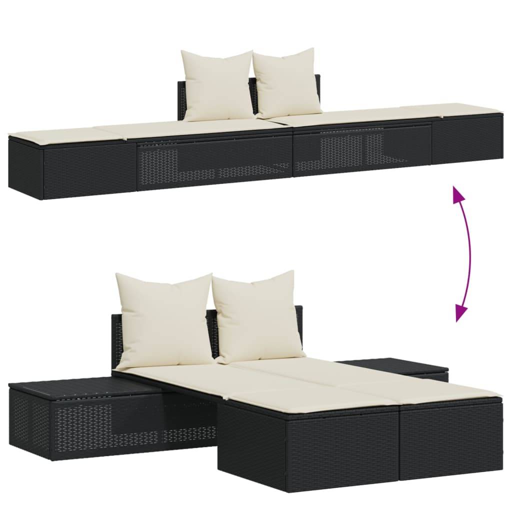 vidaXL Doppel-Sonnenliege mit Kissen Schwarz Poly Rattan