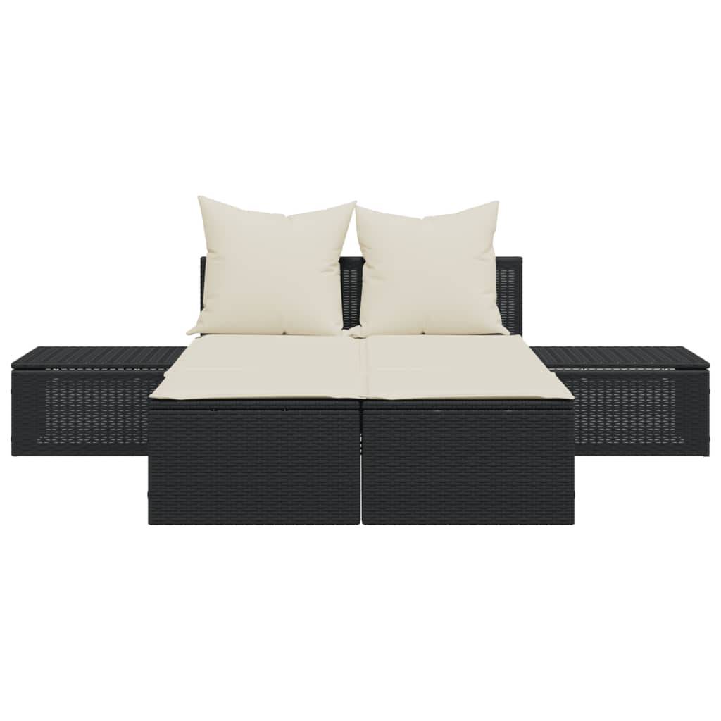 vidaXL Doppel-Sonnenliege mit Kissen Schwarz Poly Rattan