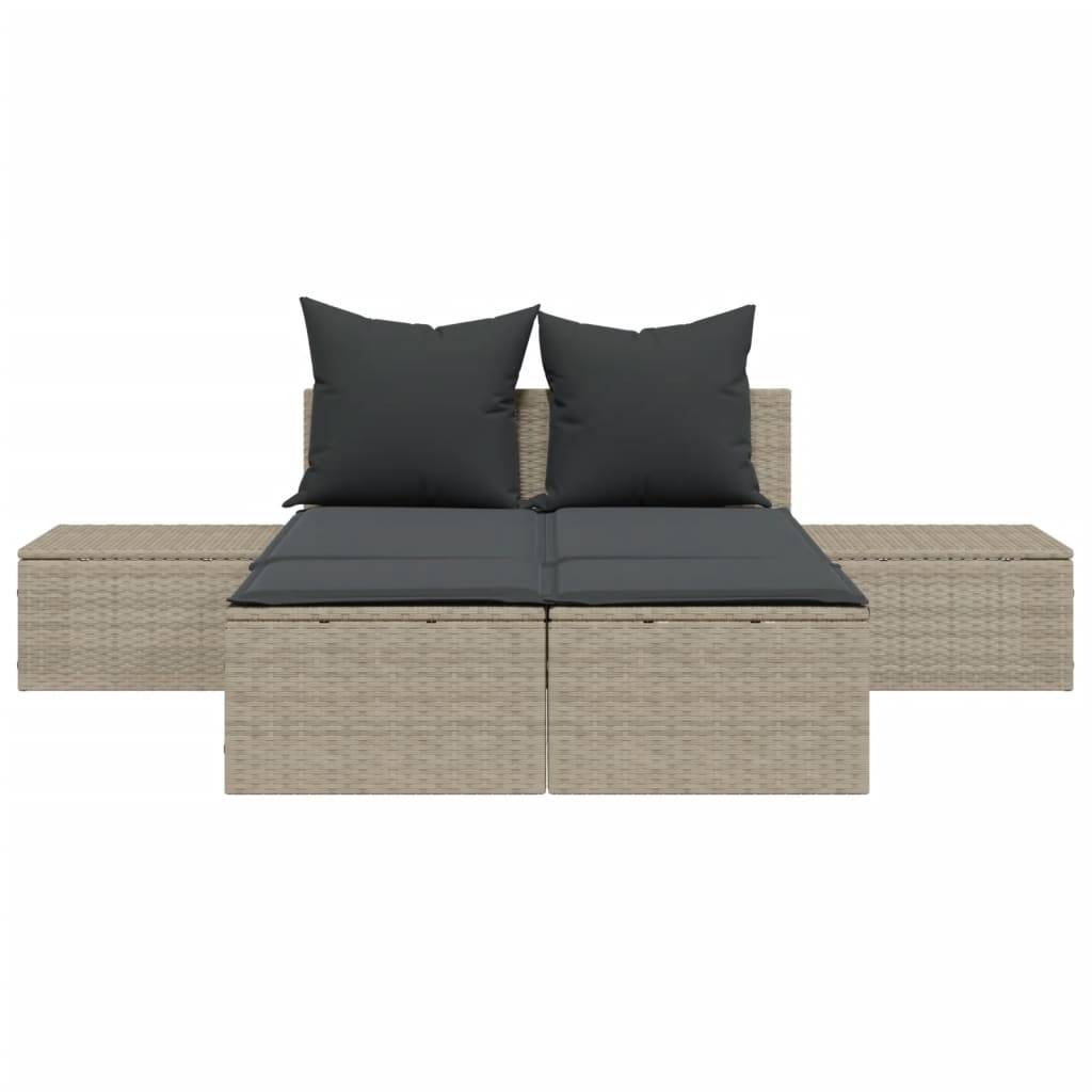 vidaXL Doppel-Sonnenliege mit Kissen Hellgrau Poly Rattan