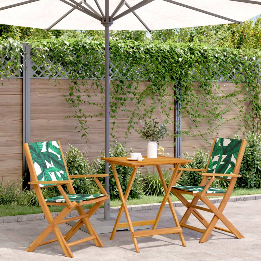 vidaXL 3-tlg. Bistro-Set Blattmuster Stoff und Massivholz