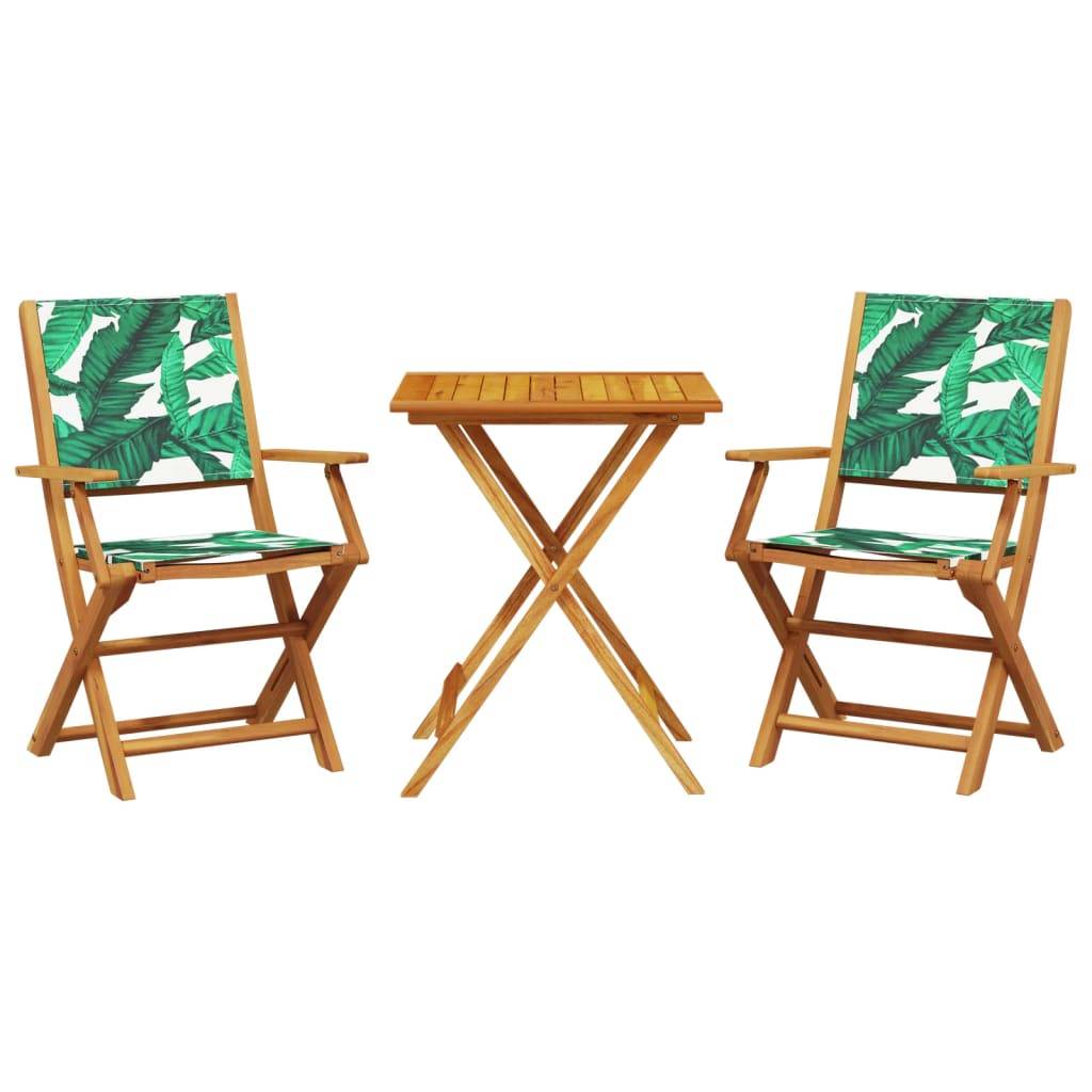 vidaXL 3-tlg. Bistro-Set Blattmuster Stoff und Massivholz