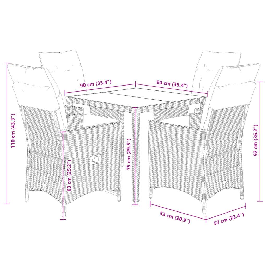 vidaXL 5-tlg. Garten-Essgruppe mit Kissen Grau Poly Rattan