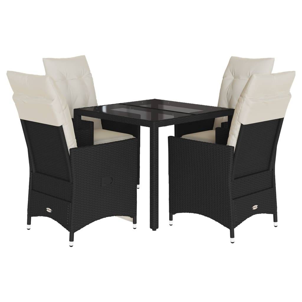vidaXL 5-tlg. Garten-Essgruppe mit Kissen Schwarz Poly Rattan