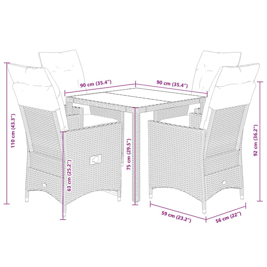 vidaXL 5-tlg. Garten-Essgruppe mit Kissen Schwarz Poly Rattan