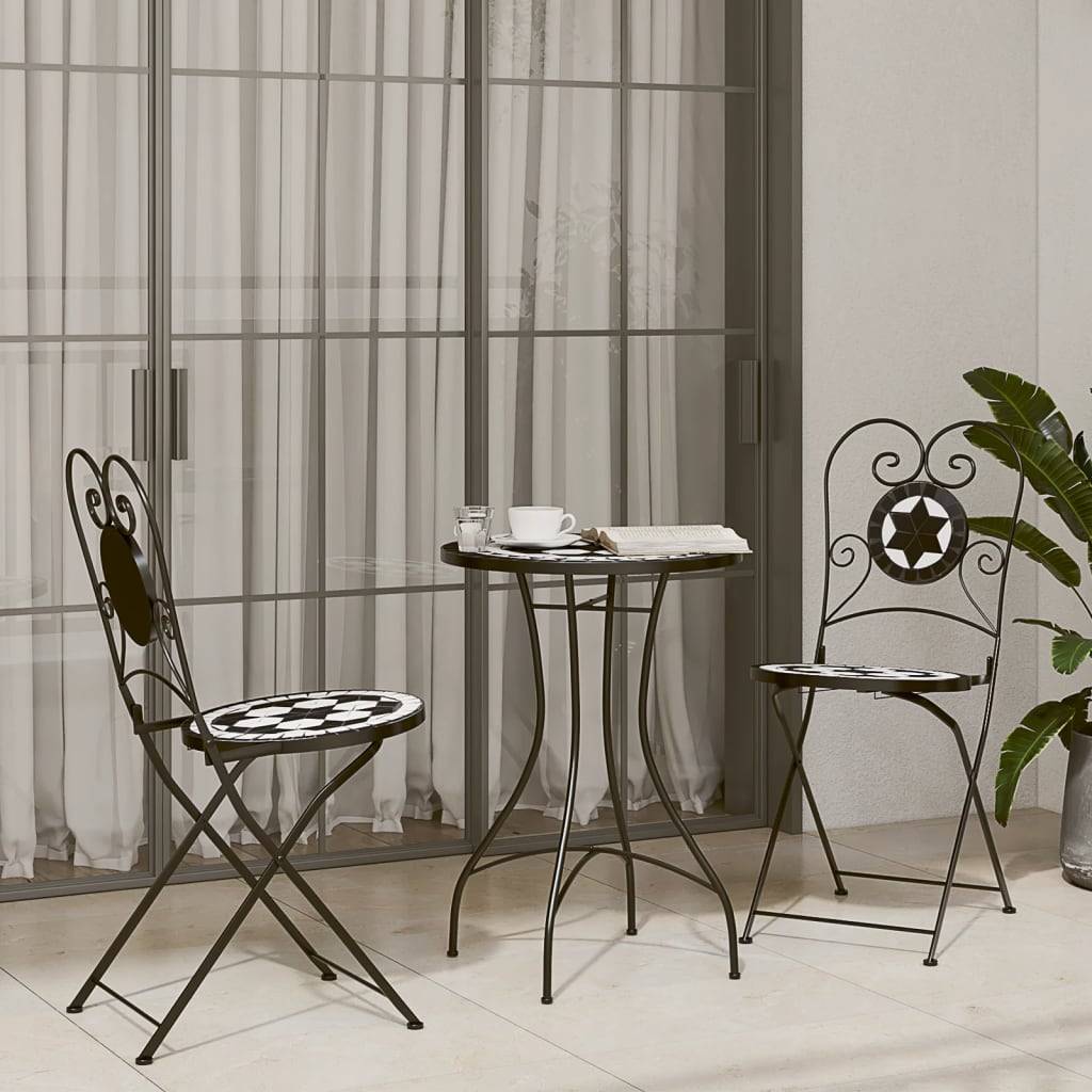 vidaXL Mosaik-Bistro-Set Schwarz und Weiß Eisen und Keramik