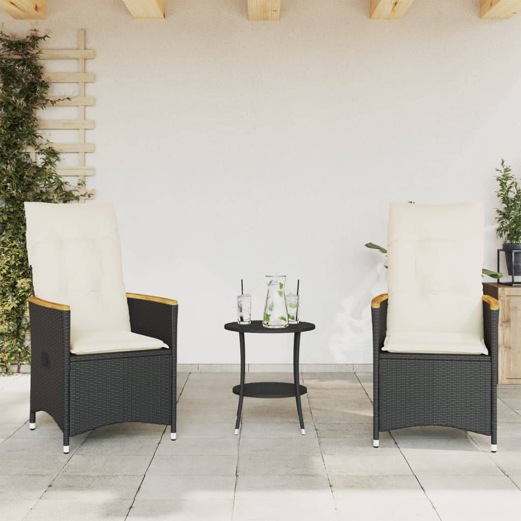 vidaXL 3-tlg. Bistro-Set mit Kissen Schwarz Poly Rattan