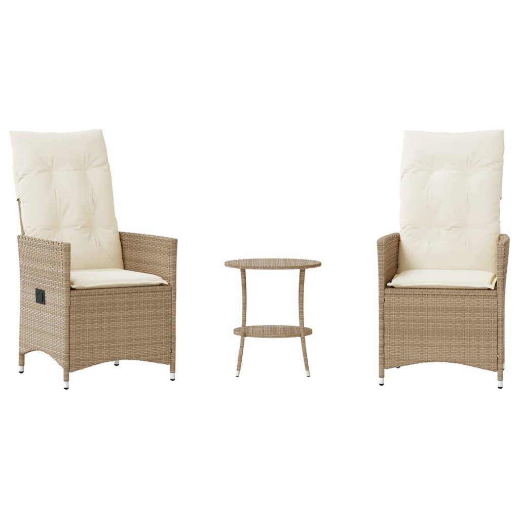vidaXL 3-tlg. Bistro-Set mit Kissen Beige Poly Rattan