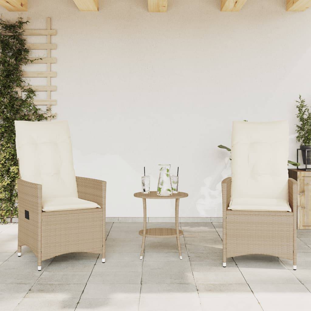 vidaXL 3-tlg. Bistro-Set mit Kissen Beige Poly Rattan