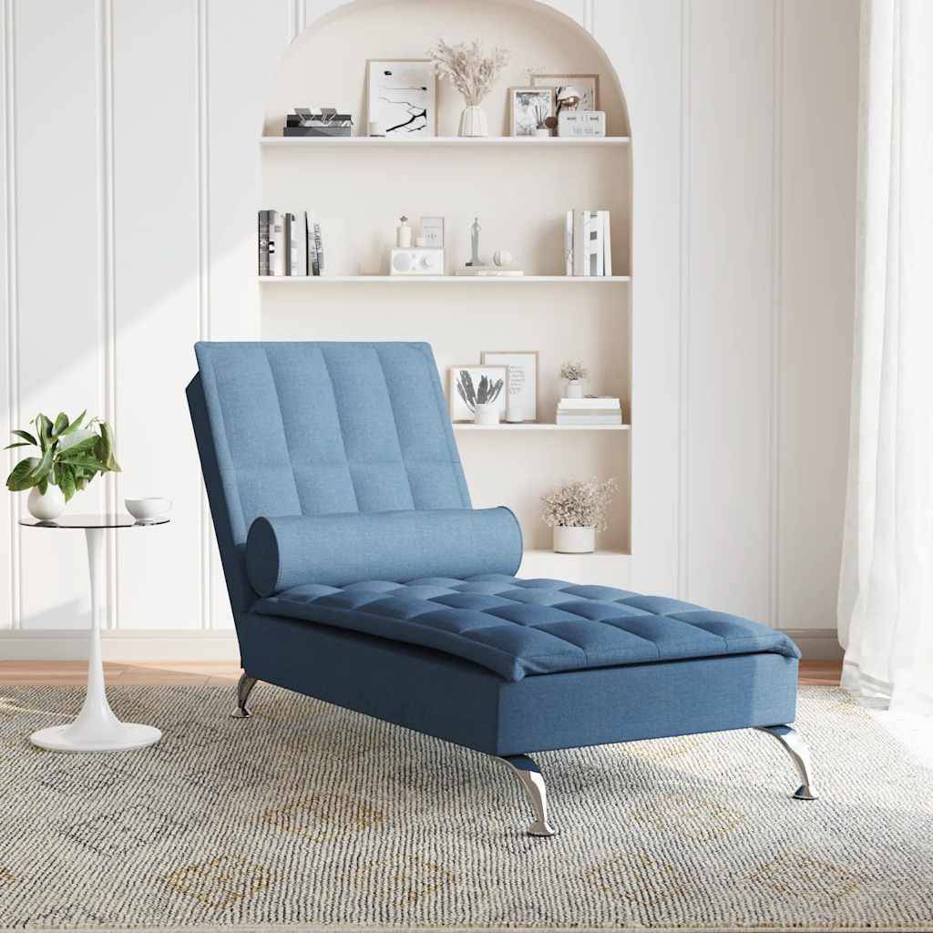 vidaXL Massage-Chaiselongue mit Nackenrolle Blau Stoff