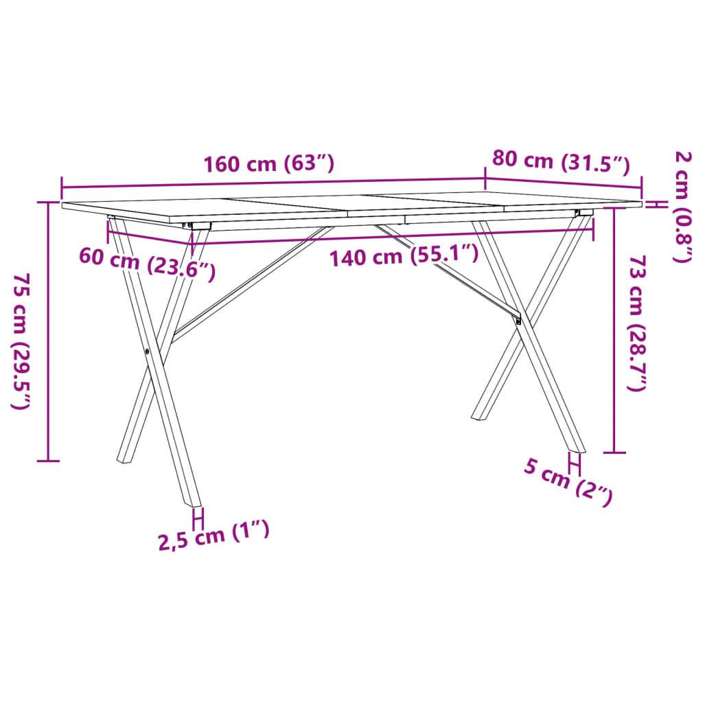 vidaXL Esstisch X-Gestell 160x80x75 cm Massivholz Kiefer und Stahl