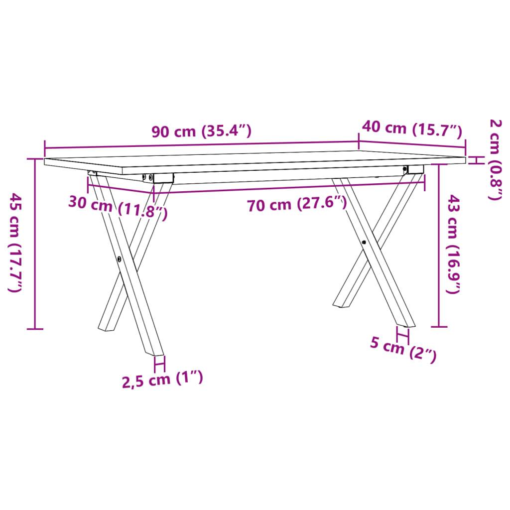 vidaXL Couchtisch X-Gestell 90x40x45cm Massivholz Kiefer und Stahl