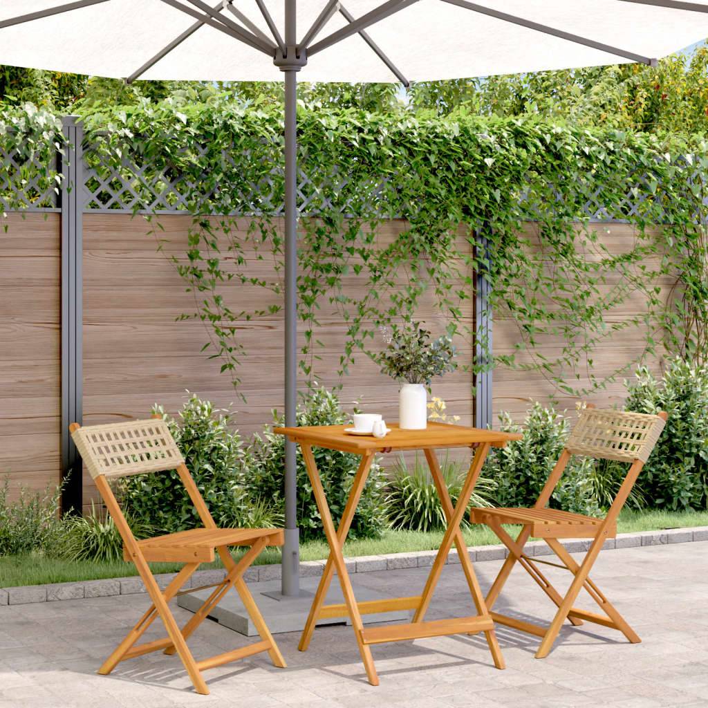 vidaXL 3-tlg. Bistro-Set Beige Poly Rattan und Massivholz
